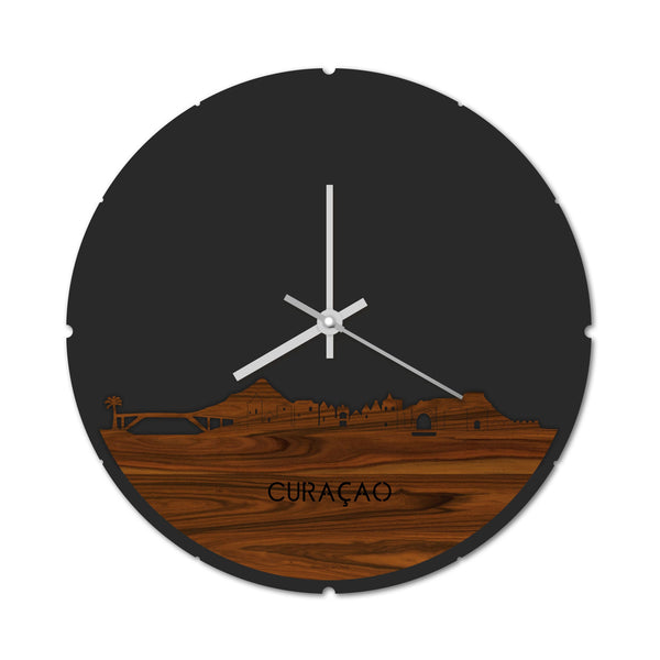 Skyline Klok Rond Curaçao Palissander houten cadeau decoratie relatiegeschenk van WoodWideCities