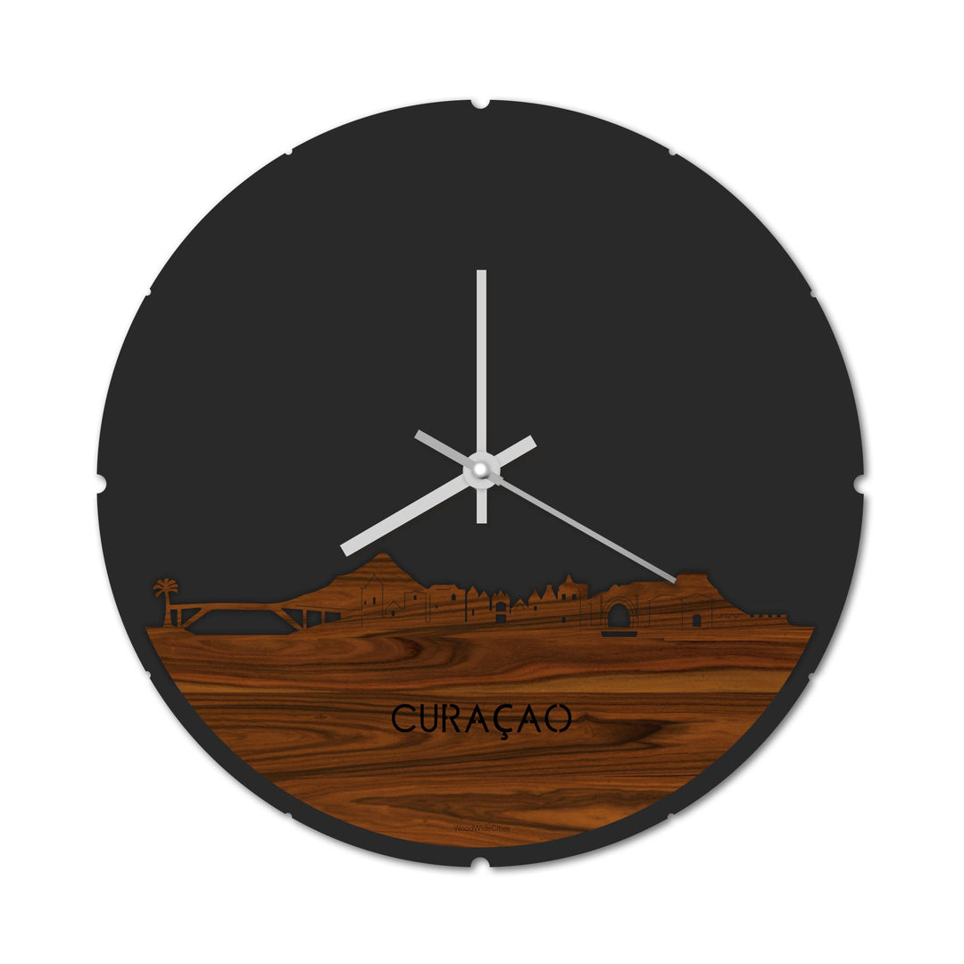 Skyline Klok Rond Curaçao Palissander houten cadeau decoratie relatiegeschenk van WoodWideCities