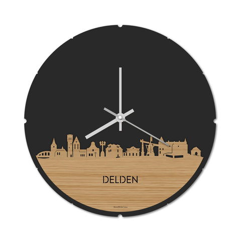 Skyline Klok Rond Delden Bamboe houten cadeau decoratie relatiegeschenk van WoodWideCities