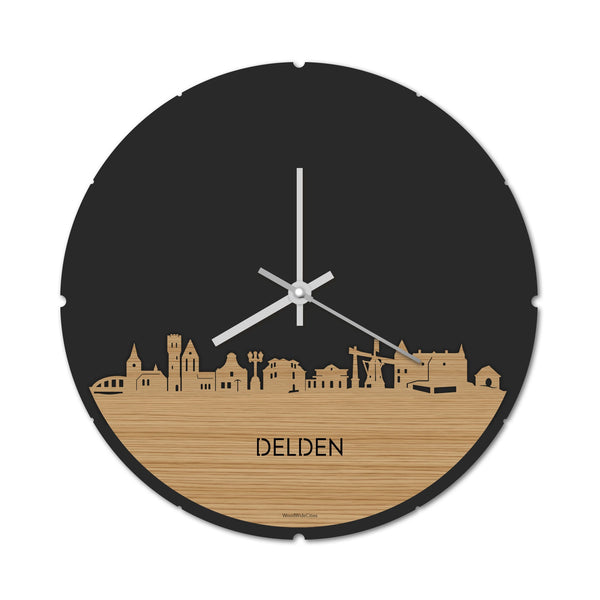Skyline Klok Rond Delden Bamboe houten cadeau decoratie relatiegeschenk van WoodWideCities