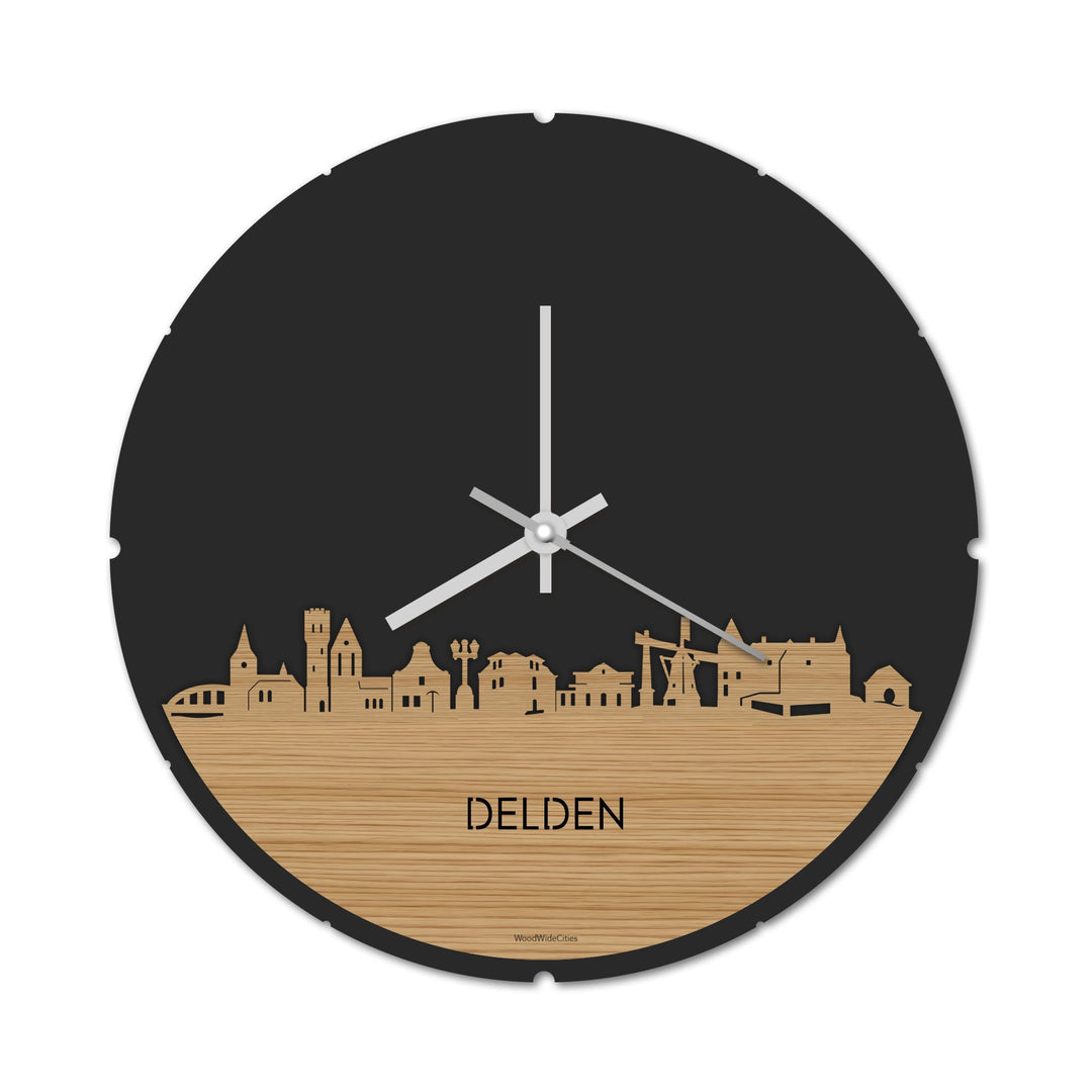 Skyline Klok Rond Delden Bamboe houten cadeau decoratie relatiegeschenk van WoodWideCities