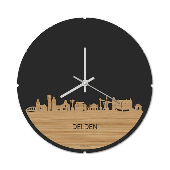Skyline Klok Rond Delden Bamboe houten cadeau decoratie relatiegeschenk van WoodWideCities