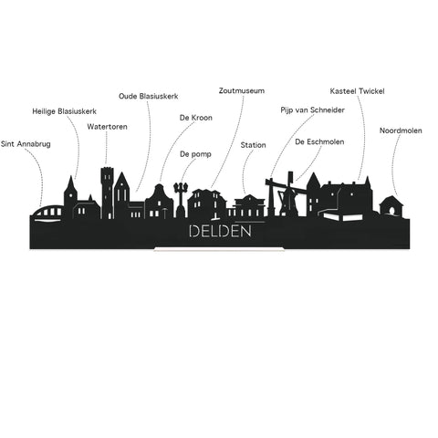 Skyline Klok Rond Delden Noten houten cadeau decoratie relatiegeschenk van WoodWideCities