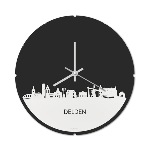 Skyline Klok Rond Delden Wit glanzend gerecycled kunststof cadeau decoratie relatiegeschenk van WoodWideCities
