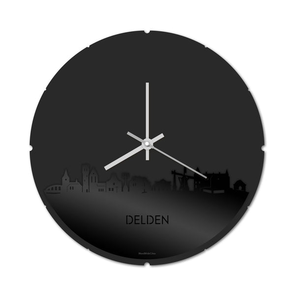 Skyline Klok Rond Delden Zwart glanzend gerecycled kunststof cadeau decoratie relatiegeschenk van WoodWideCities