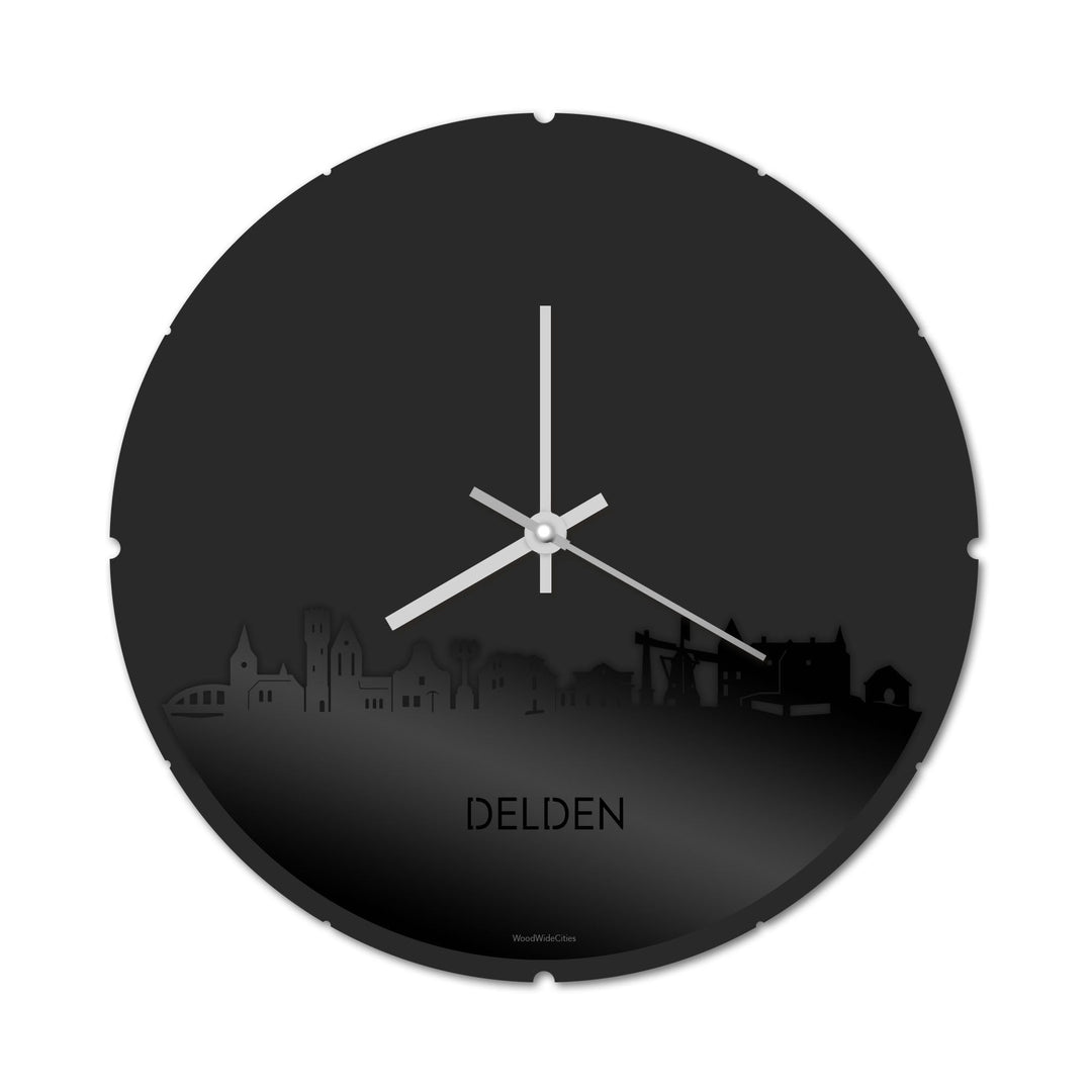 Skyline Klok Rond Delden Zwart glanzend gerecycled kunststof cadeau decoratie relatiegeschenk van WoodWideCities