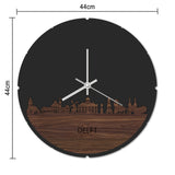 Skyline Klok Rond Delft Eiken houten cadeau decoratie relatiegeschenk van WoodWideCities