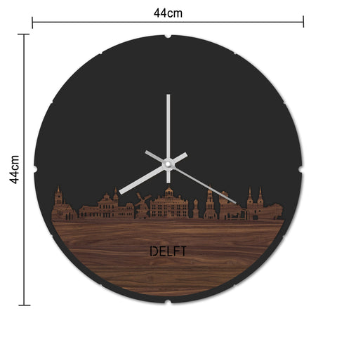 Skyline Klok Rond Delft Noten houten cadeau decoratie relatiegeschenk van WoodWideCities
