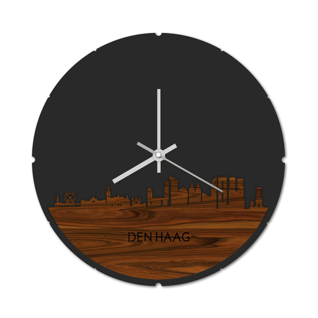 Skyline Klok Rond Den Haag Palissander houten cadeau decoratie relatiegeschenk van WoodWideCities