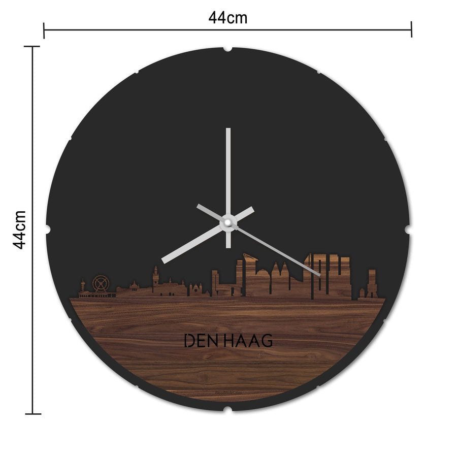 Skyline Klok Rond Den Haag Zwart glanzend gerecycled kunststof cadeau decoratie relatiegeschenk van WoodWideCities