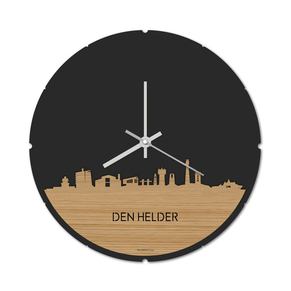 Skyline Klok Rond Den Helder Bamboe houten cadeau decoratie relatiegeschenk van WoodWideCities