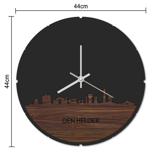 Skyline Klok Rond Den Helder Noten houten cadeau decoratie relatiegeschenk van WoodWideCities
