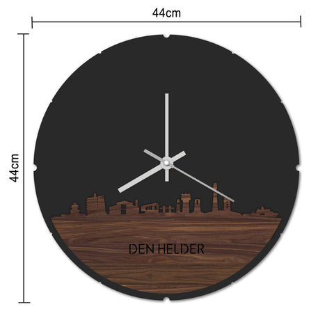 Skyline Klok Rond Den Helder Palissander houten cadeau decoratie relatiegeschenk van WoodWideCities