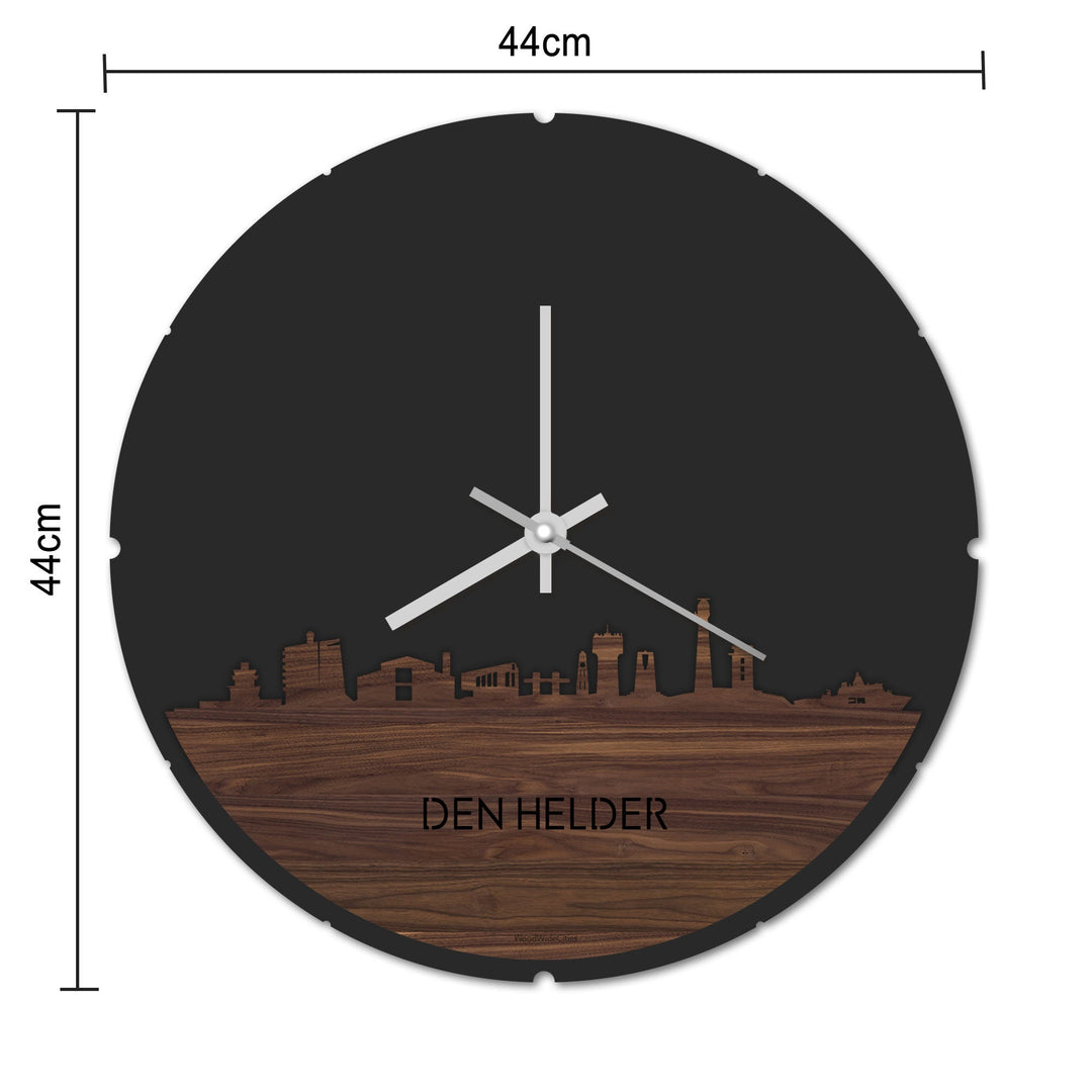 Skyline Klok Rond Den Helder Palissander houten cadeau decoratie relatiegeschenk van WoodWideCities