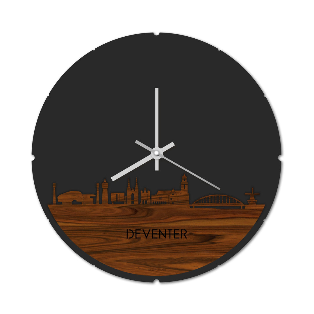 Skyline Klok Rond Deventer Palissander houten cadeau decoratie relatiegeschenk van WoodWideCities