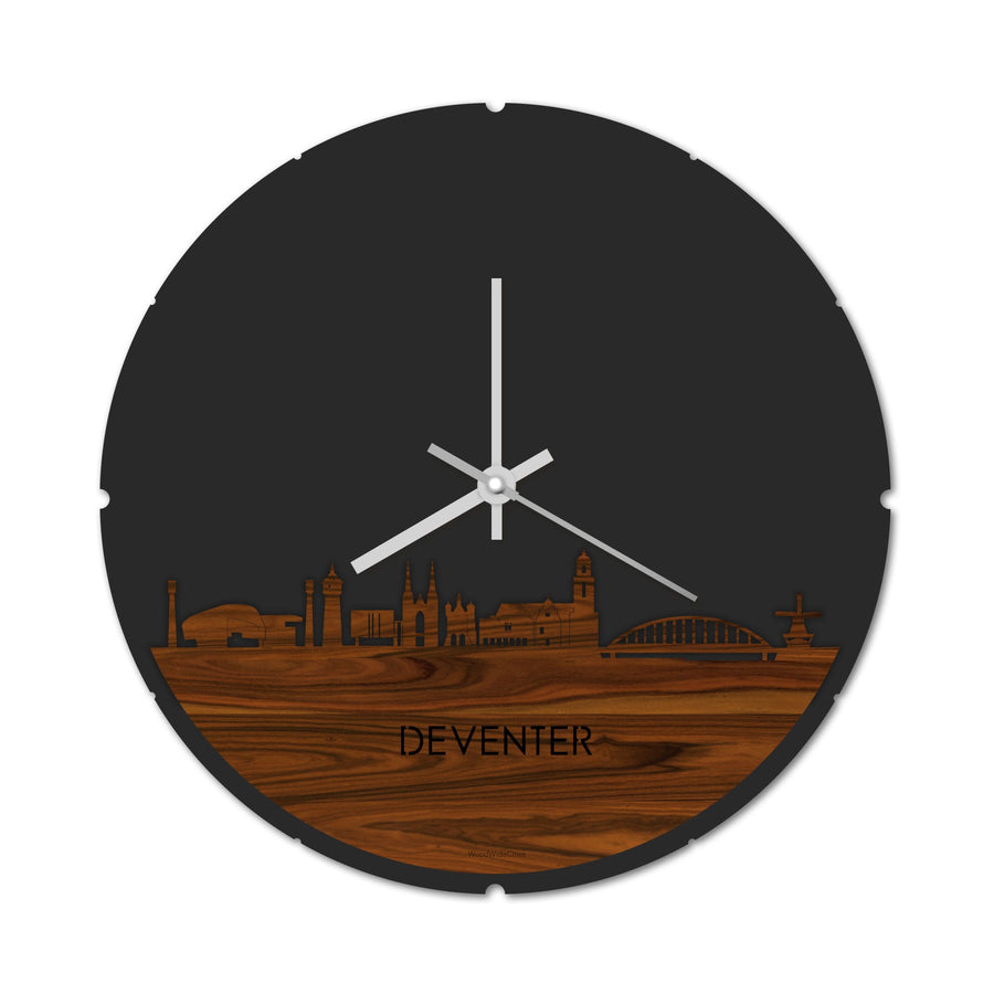 Skyline Klok Rond Deventer Palissander houten cadeau decoratie relatiegeschenk van WoodWideCities