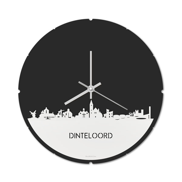 Skyline Klok Rond Dinteloord Wit glanzend gerecycled kunststof cadeau decoratie relatiegeschenk van WoodWideCities
