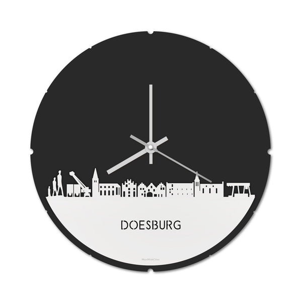 Skyline Klok Rond Doesburg Wit glanzend gerecycled kunststof cadeau decoratie relatiegeschenk van WoodWideCities