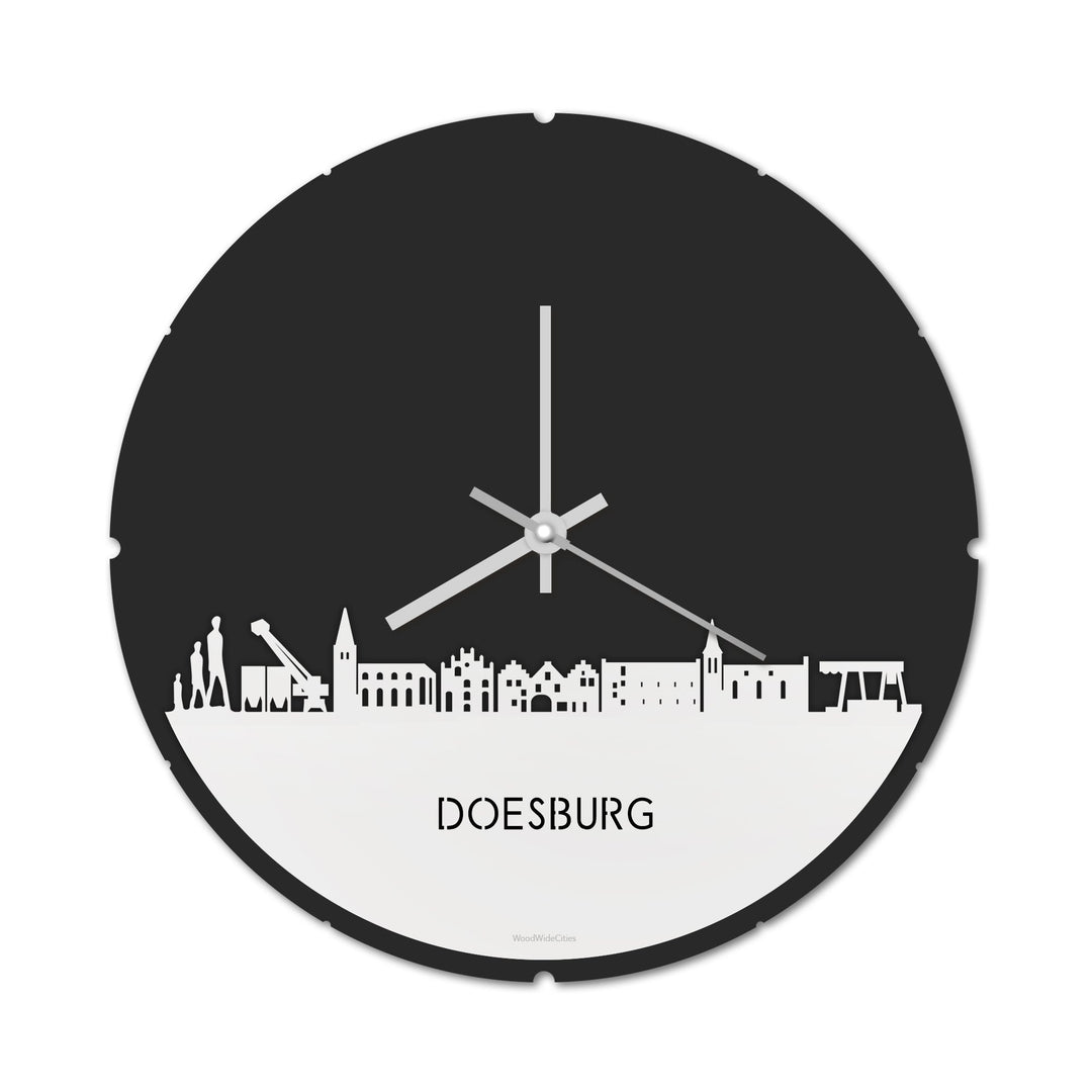 Skyline Klok Rond Doesburg Wit glanzend gerecycled kunststof cadeau decoratie relatiegeschenk van WoodWideCities