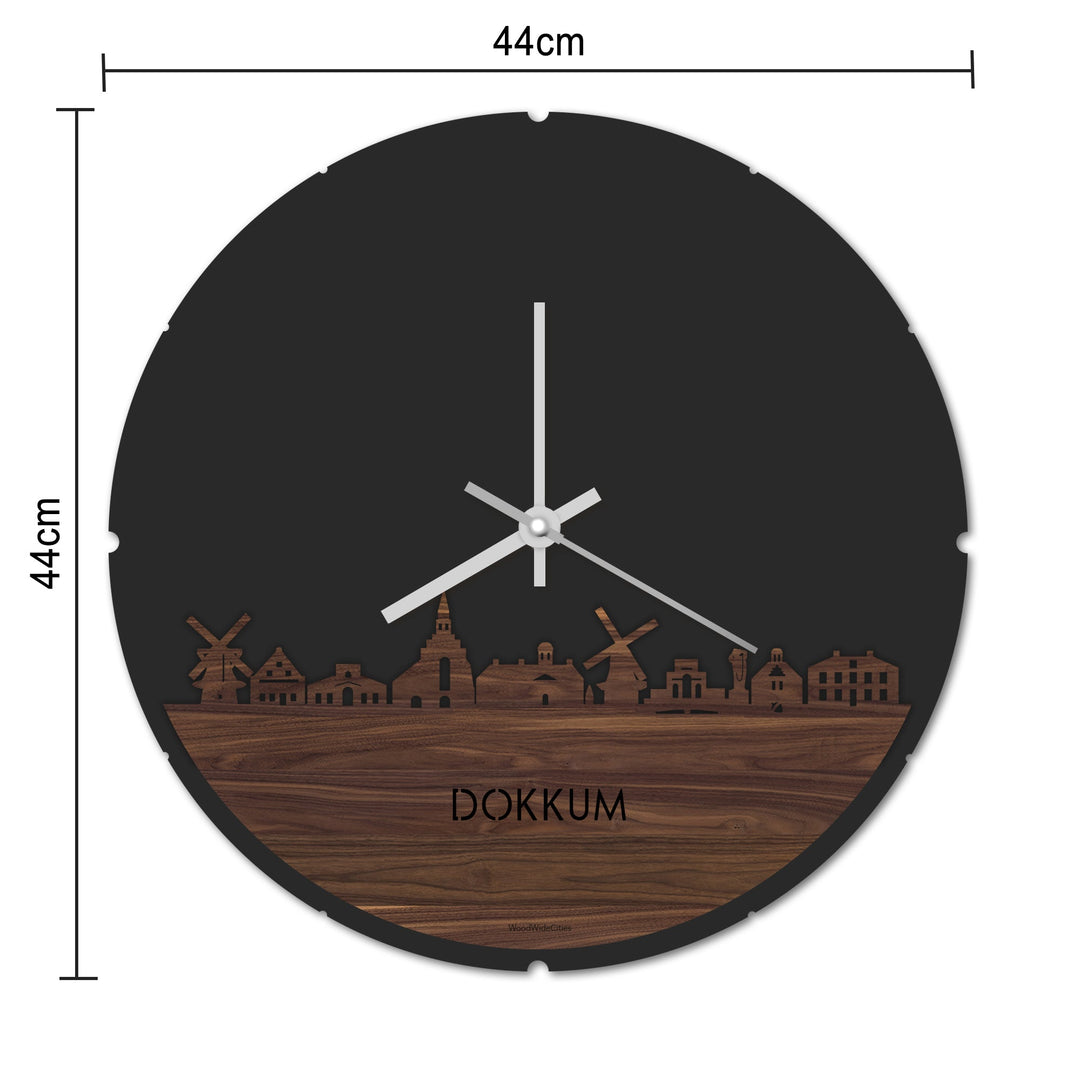 Skyline Klok Rond Dokkum Metallic Goud gerecycled kunststof cadeau decoratie relatiegeschenk van WoodWideCities