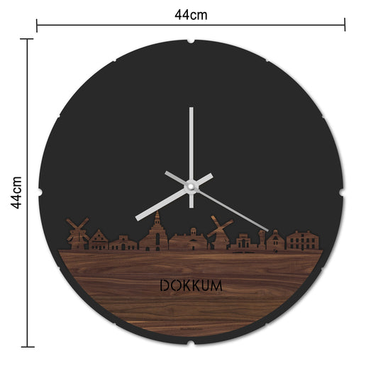 Skyline Klok Rond Dokkum Noten houten cadeau decoratie relatiegeschenk van WoodWideCities