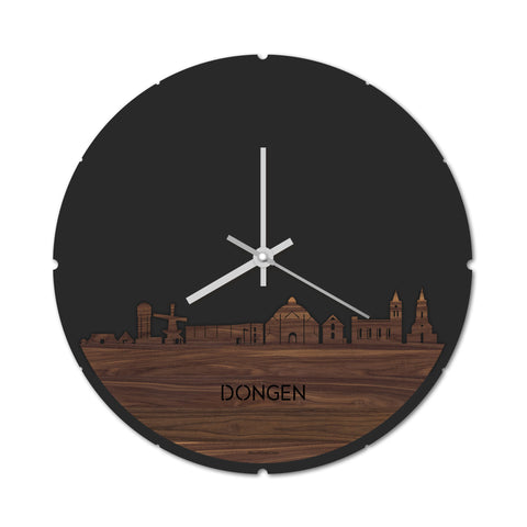 Skyline Klok Rond Dongen Noten houten cadeau decoratie relatiegeschenk van WoodWideCities