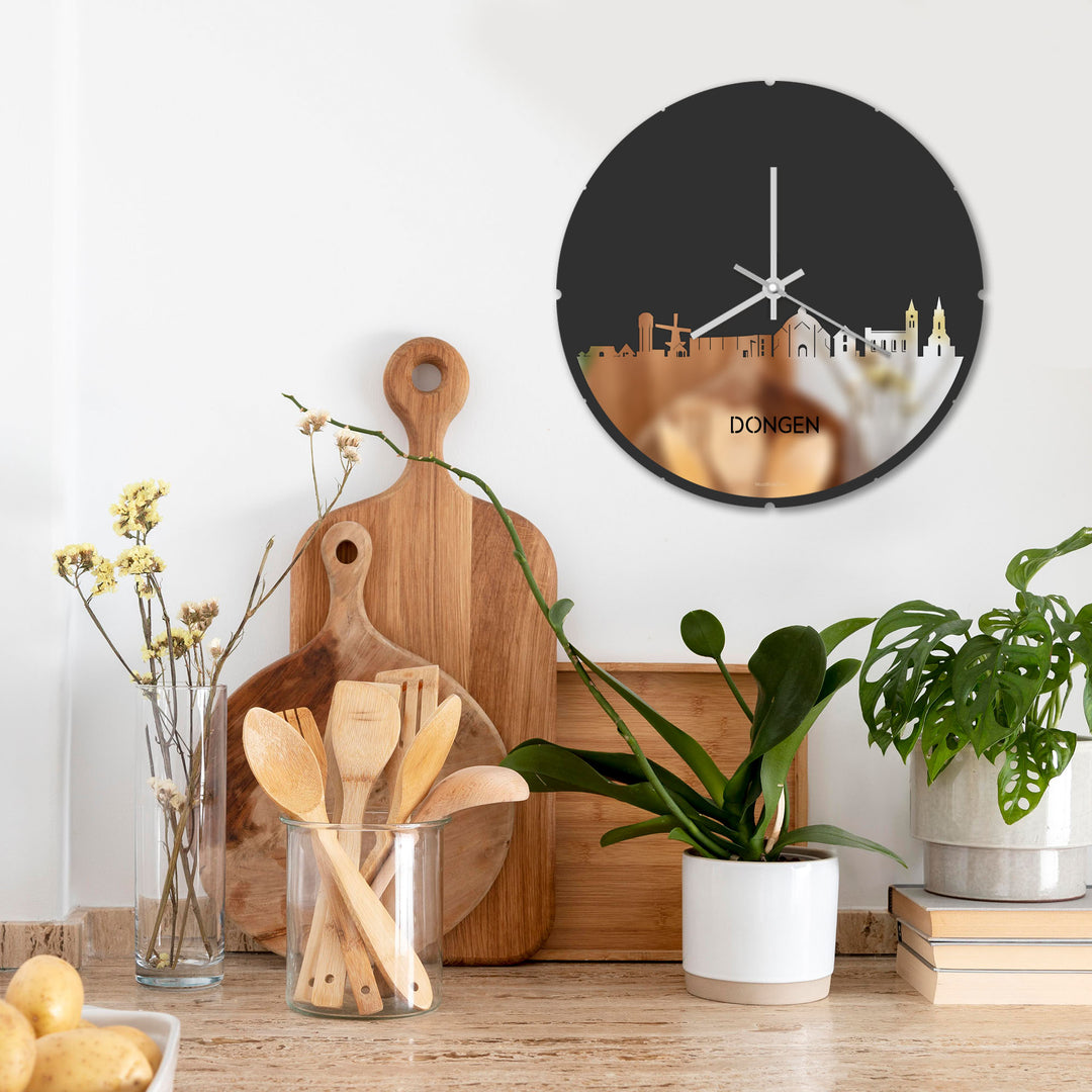 Skyline Klok Rond Dongen Spiegel gerecycled kunststof cadeau decoratie relatiegeschenk van WoodWideCities