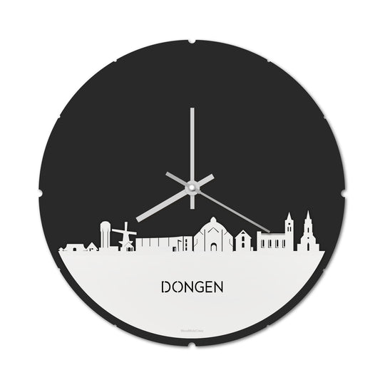 Skyline Klok Rond Dongen Wit glanzend gerecycled kunststof cadeau decoratie relatiegeschenk van WoodWideCities