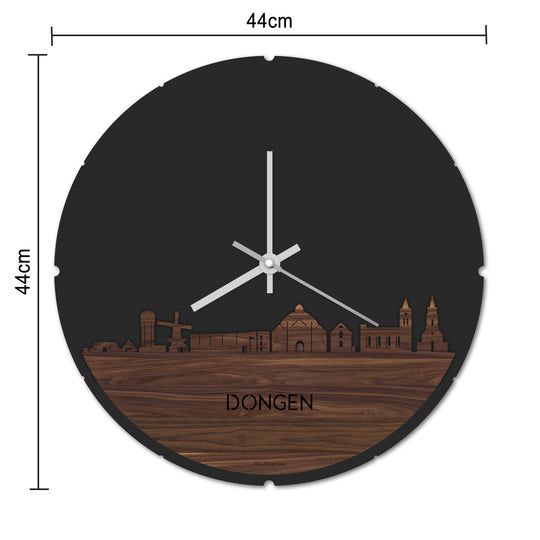 Skyline Klok Rond Dongen Zwart glanzend gerecycled kunststof cadeau decoratie relatiegeschenk van WoodWideCities