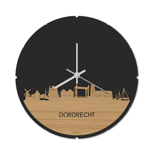 Skyline Klok Rond Dordrecht Bamboe houten cadeau decoratie relatiegeschenk van WoodWideCities