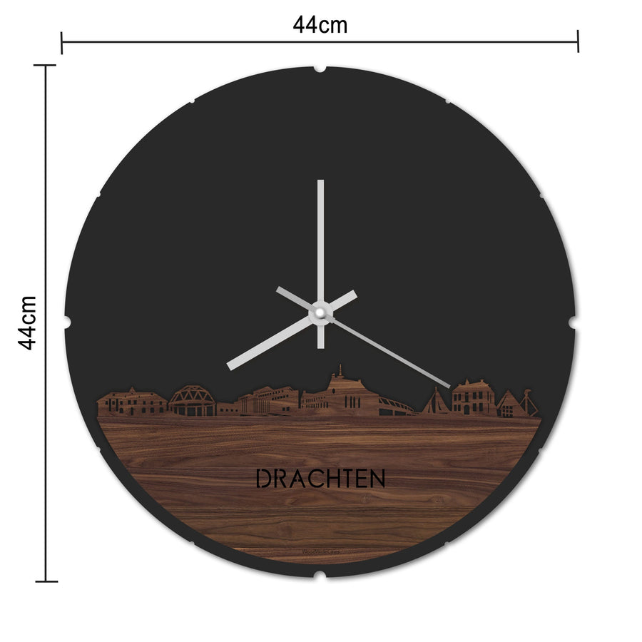 Skyline Klok Rond Drachten Eiken houten cadeau decoratie relatiegeschenk van WoodWideCities