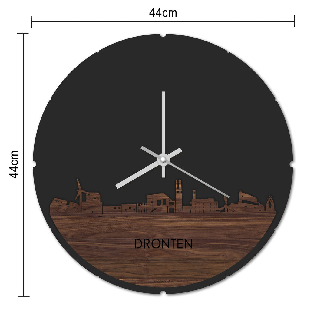 Skyline Klok Rond Dronten Noten houten cadeau decoratie relatiegeschenk van WoodWideCities