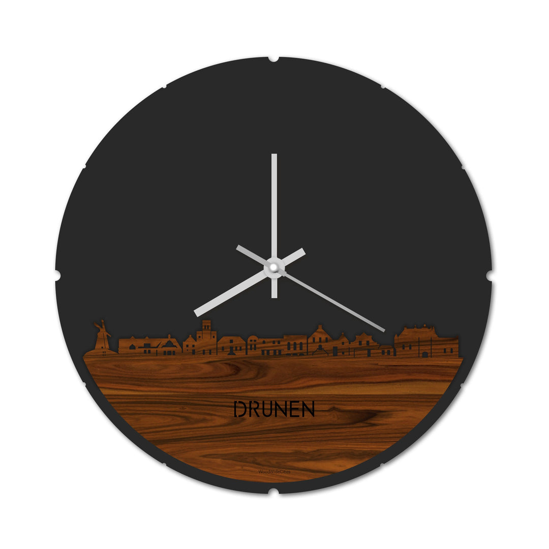 Skyline Klok Rond Drunen Palissander houten cadeau decoratie relatiegeschenk van WoodWideCities
