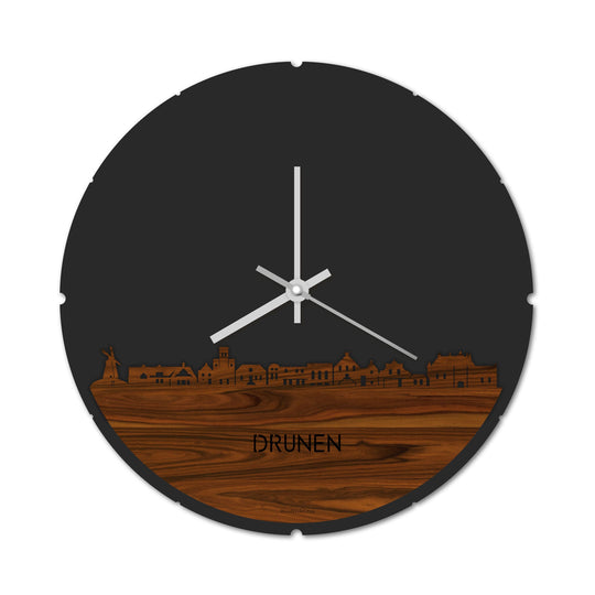 Skyline Klok Rond Drunen Palissander houten cadeau decoratie relatiegeschenk van WoodWideCities