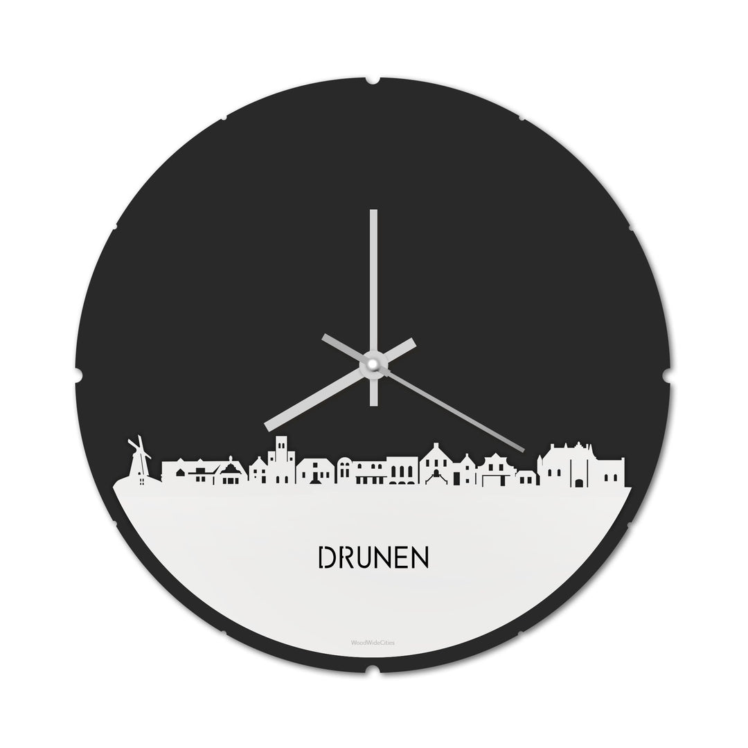 Skyline Klok Rond Drunen Wit glanzend gerecycled kunststof cadeau decoratie relatiegeschenk van WoodWideCities