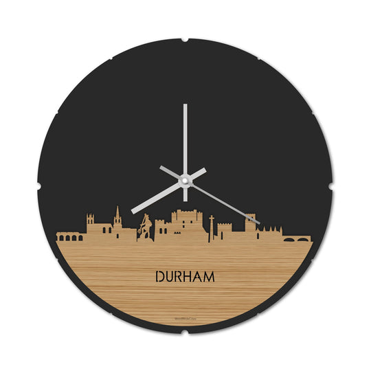 Skyline Klok Rond Durham Bamboe houten cadeau decoratie relatiegeschenk van WoodWideCities