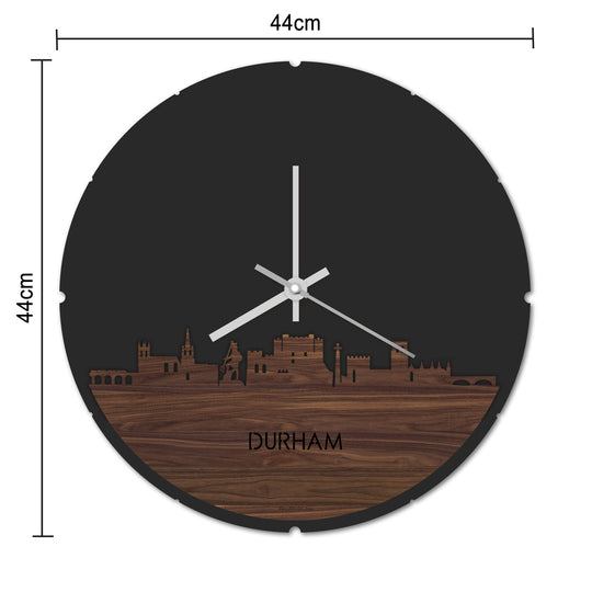 Skyline Klok Rond Durham Noten houten cadeau decoratie relatiegeschenk van WoodWideCities
