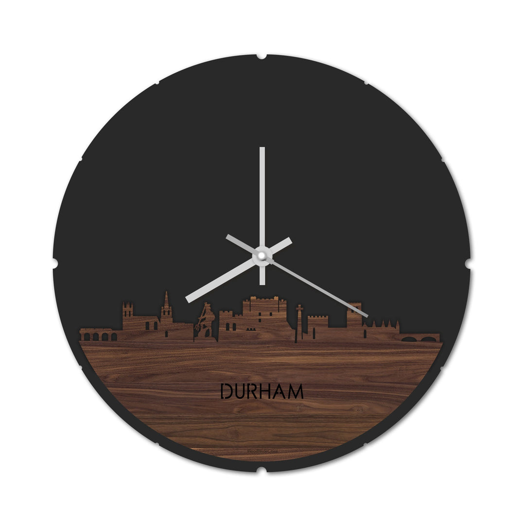 Skyline Klok Rond Durham Noten houten cadeau decoratie relatiegeschenk van WoodWideCities