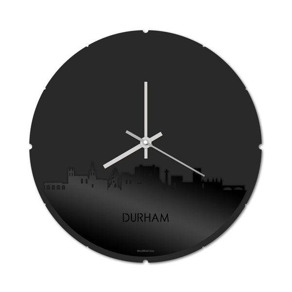 Skyline Klok Rond Durham Zwart glanzend gerecycled kunststof cadeau decoratie relatiegeschenk van WoodWideCities