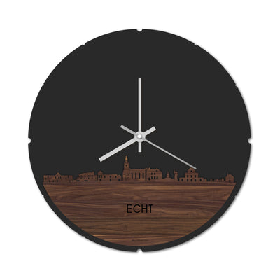 Skyline Klok Rond Echt Noten