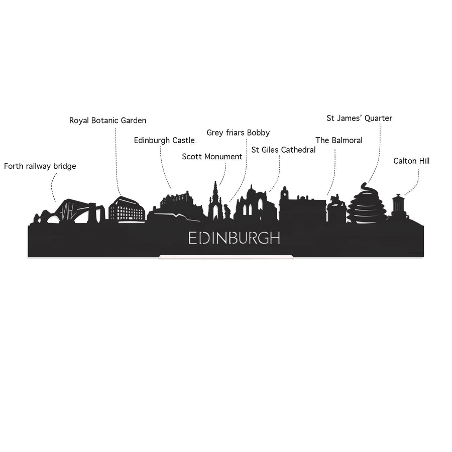 Skyline Klok Rond Edinburgh Zwart glanzend gerecycled kunststof cadeau decoratie relatiegeschenk van WoodWideCities