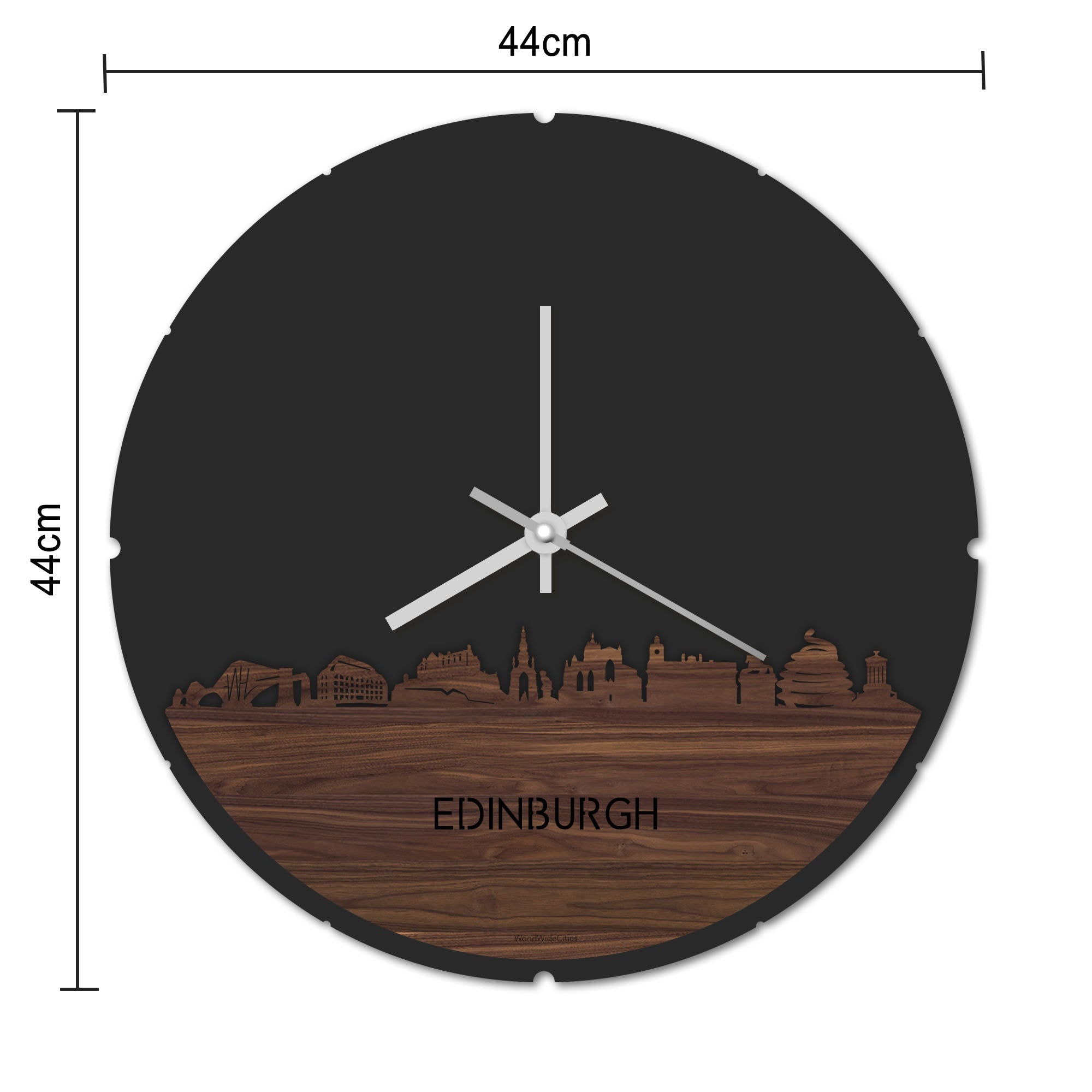 Skyline Klok Rond Edinburgh Zwart glanzend gerecycled kunststof cadeau decoratie relatiegeschenk van WoodWideCities