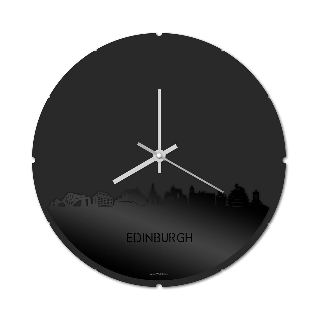 Skyline Klok Rond Edinburgh Zwart glanzend gerecycled kunststof cadeau decoratie relatiegeschenk van WoodWideCities