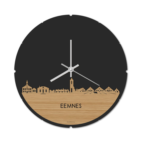 Skyline Klok Rond Eemnes Bamboe houten cadeau decoratie relatiegeschenk van WoodWideCities