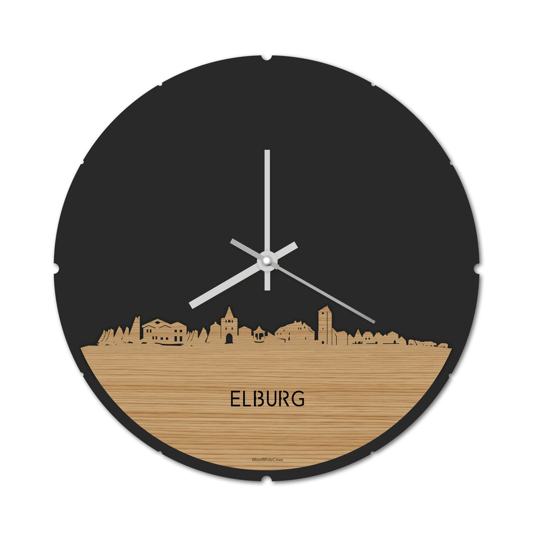 Skyline Klok Rond Elburg Bamboe houten cadeau decoratie relatiegeschenk van WoodWideCities
