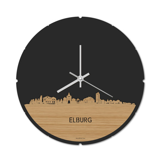 Skyline Klok Rond Elburg Bamboe houten cadeau decoratie relatiegeschenk van WoodWideCities
