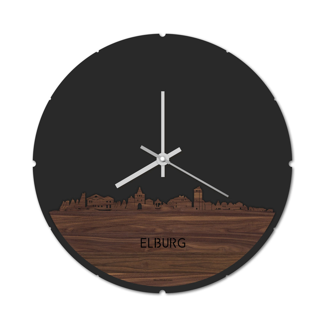 Skyline Klok Rond Elburg Noten houten cadeau decoratie relatiegeschenk van WoodWideCities
