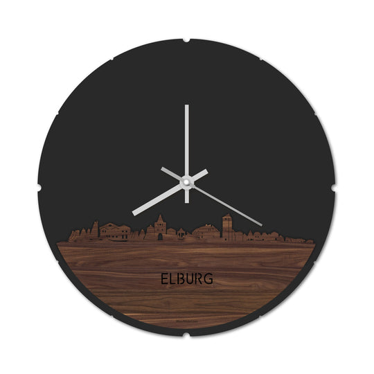 Skyline Klok Rond Elburg Noten houten cadeau decoratie relatiegeschenk van WoodWideCities
