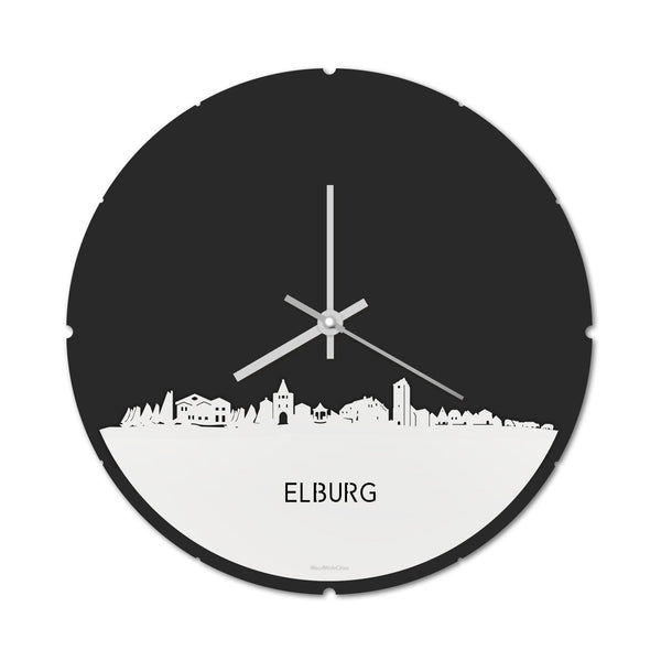 Skyline Klok Rond Elburg Wit glanzend gerecycled kunststof cadeau decoratie relatiegeschenk van WoodWideCities