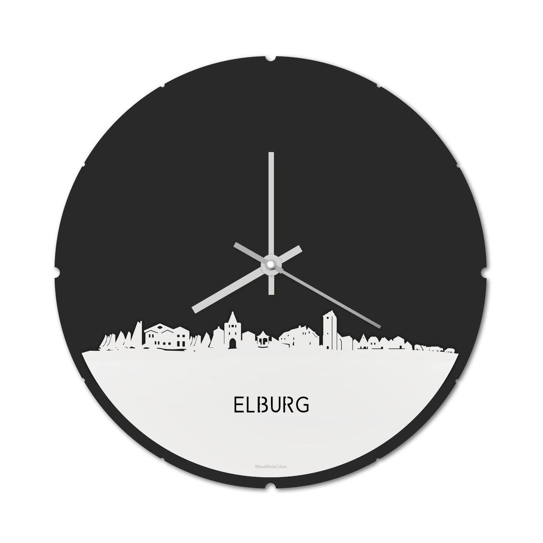 Skyline Klok Rond Elburg Wit glanzend gerecycled kunststof cadeau decoratie relatiegeschenk van WoodWideCities